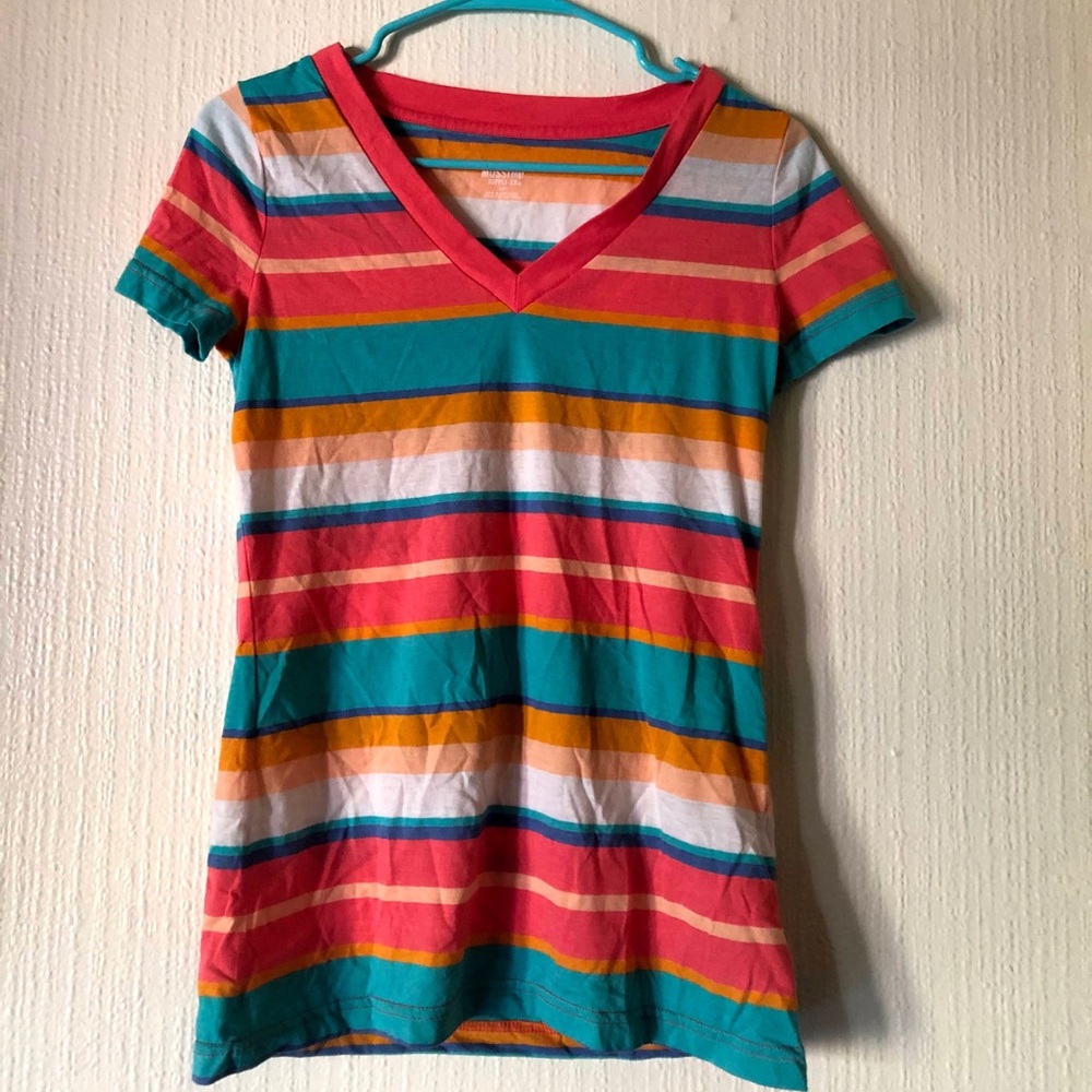 Mossimo neon striped v neck tee